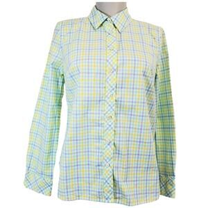 Talbots Plaid Button-up Shirt Cotton Womens Size L yellow /green‎
